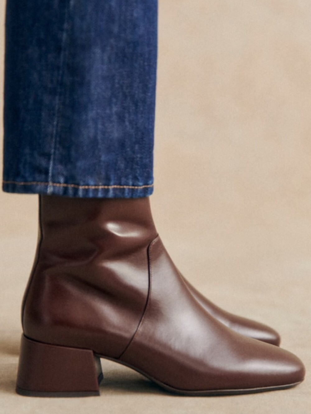 Sezane Paulette Women's Brown Leather Block Heel Ankle Boots, Size 7, GUC, Chic - Picture 4 of 9